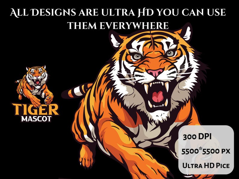 Tiger Design PNG-paket: Rytande tiger Clipart (digital nedladdning) bild 10