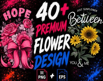 Paquete de diseños de ropa urbana con motivos florales: archivos PNG y JPG de gráficos para camisetas con flores.