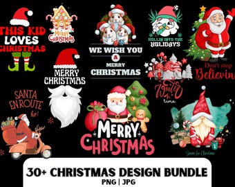 Christmas PNG Bundle: Santa Claus T-shirt Designs (Digital Download)