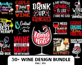 Wine PNG Design Bundle: Wine Lover T-Shirt Graphics (Digital Download)