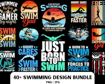 Swimming PNG Design Bundle: 40+ Swim Clipart (Digital Download)