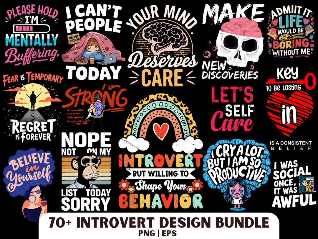 Funny Introvert Design Bundle: 70+ PNG and EPS Files (digital Download ...