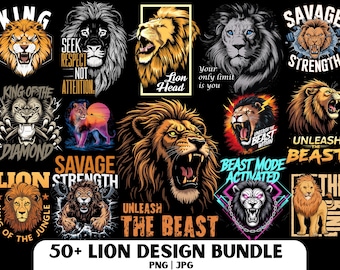 Lion Design PNG Bundle: Safari Shirt Art (Digital Download)