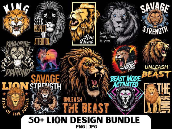 Lion Design PNG Bundle: Safari Shirt Art (Digital Download)