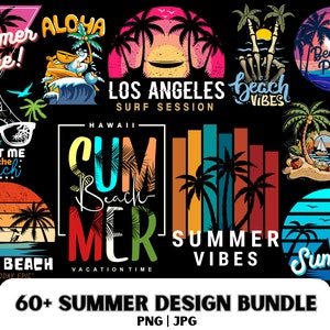 Summer Design Bundle PNG, Beach Life PNG and JPG, T-shirt Design Bundle, Sun Kissed Png, Aloha Design, Vacation Png, Sublimation Designs.