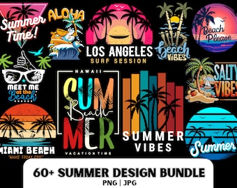 Summer Design Bundle PNG, Beach Life PNG and JPG, T-shirt Design Bundle, Sun Kissed Png, Aloha Design, Vacation Png, Sublimation Designs.