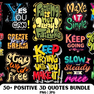 Positive Quote PNG Bundle: 3D Motivational Designs (Digital Download)