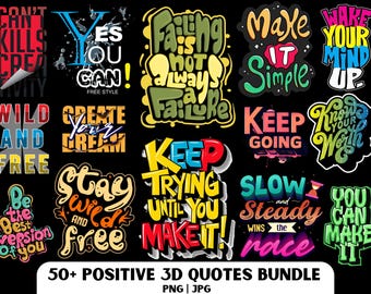 Positive Quote PNG Bundle: 3D Motivational Designs (Digital Download)