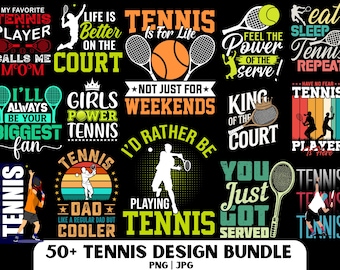 Tennis Design Bundle: 50 PNG & JPG Files (Digital Download)