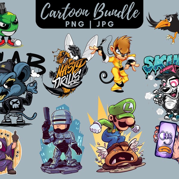 cartoon T-shirt Design for PNG and JPG File, Cartoon Characters Printable Design, Cartoon design for wearable and logo stickers.