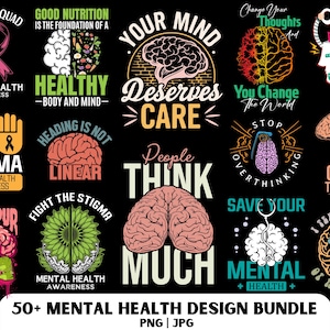 Mental Health PNG Design Bundle: Self Care Graphics (Digital Download)