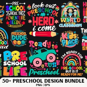 Preschool PNG Design Bundle: Back To School Shirt Graphics (Digital Download