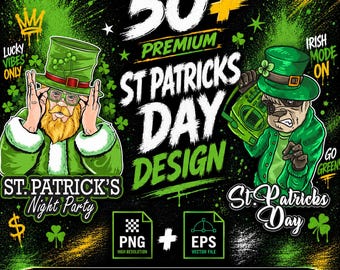 St Patrick's Day PNG EPS Bundle, 50+ Irish T-Shirt Designs, Leprechaun Shamrock Vector Clipart.