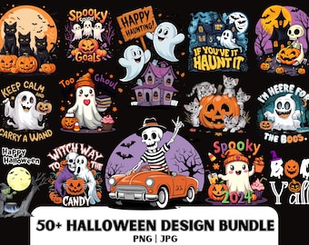 Halloween T-Shirt Design Bundle: Spooky PNG, Retro Horror (Digital Download)