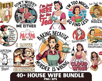 Housewife Design Bundle: Retro Women PNG & EPS File (Digital Download)