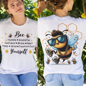 Bee Design PNG, Honey Bee, Bee Front and Back Design, Bee T-shirt Design, Bumble Bee PNG, Bee Lover Gift, Save The Bees, Bee Sublimation.