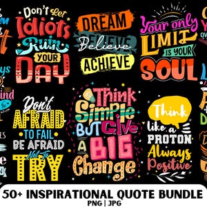 50+ Inspirational Quote Designs: PNG JPG Bundle (Digital Download)