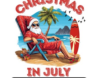 Papá Noel en la playa PNG: Diseño de camiseta de Navidad en julio (Descarga digital)