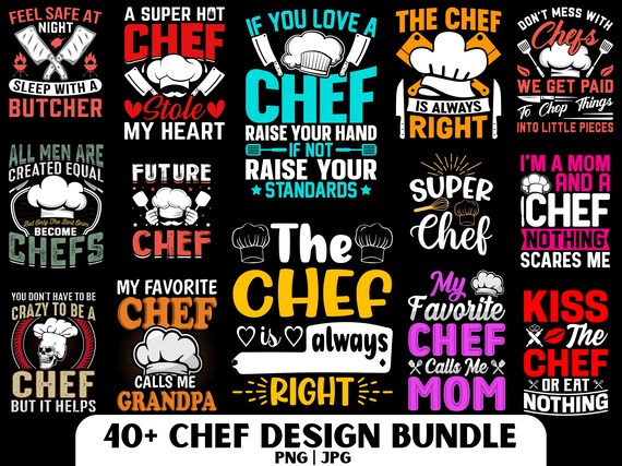 Chef PNG Design Bundle: 40 Chef T-Shirt Designs (Digital Download)
