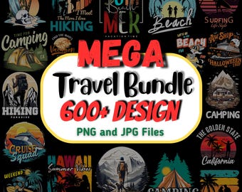 Mega Travel Design Bundle: 600+ PNG & JPG Files, (Digital Download)