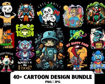 Cartoon Character PNG Bundle: 40+ T-Shirt Designs (Digital Download)