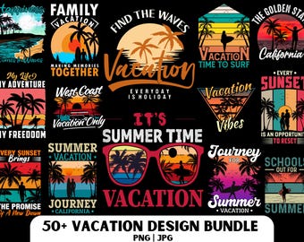 Vacation Design PNG Bundle: Summer Travel T-Shirt Designs (Digital Download)