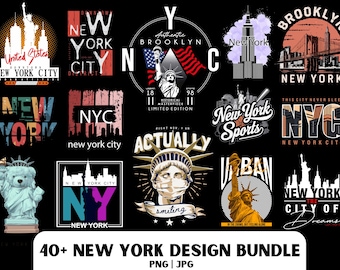 Paquete de diseños de camisetas de Nueva York: más de 40 archivos PNG de Nueva York (descarga digital)