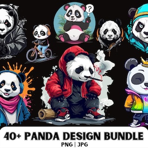 Panda T-shirt Design Bundle, Cute Panda PNG, Panda Clipart, Cartoon Panda, Hip Hop Panda, Streetwear Design, Urban Style Design, Panda Head.