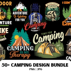 Camping T-Shirt Design Bundle: Adventure Shirt Design PNG & JPG Files, (Digital Download)