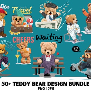 Teddy Bear T-Shirt Design, Bear Design PNG and JPG File, Teddy Design, T-shirt Design PNG, Teddy Bear Stylish Design, Bear Design Bundle.