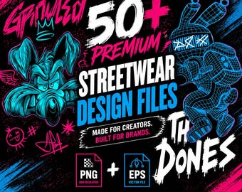 Paquete de 50 imágenes PNG de diseños de ropa urbana: Ropa urbana (Descarga digital)