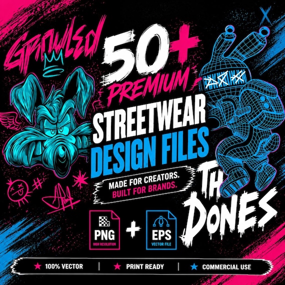 50 Streetwear Design PNG Bundle: Urban Clothing (Digital Download)