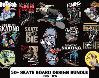 Skateboard T-Shirt Designs: 50 PNG Bundle (Digital Download)