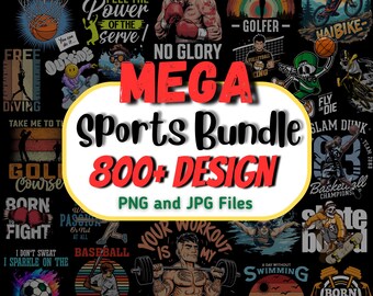 Bundel Mega Sports T-shirtontwerp: 800+ png jpg-bestanden (digitale download)