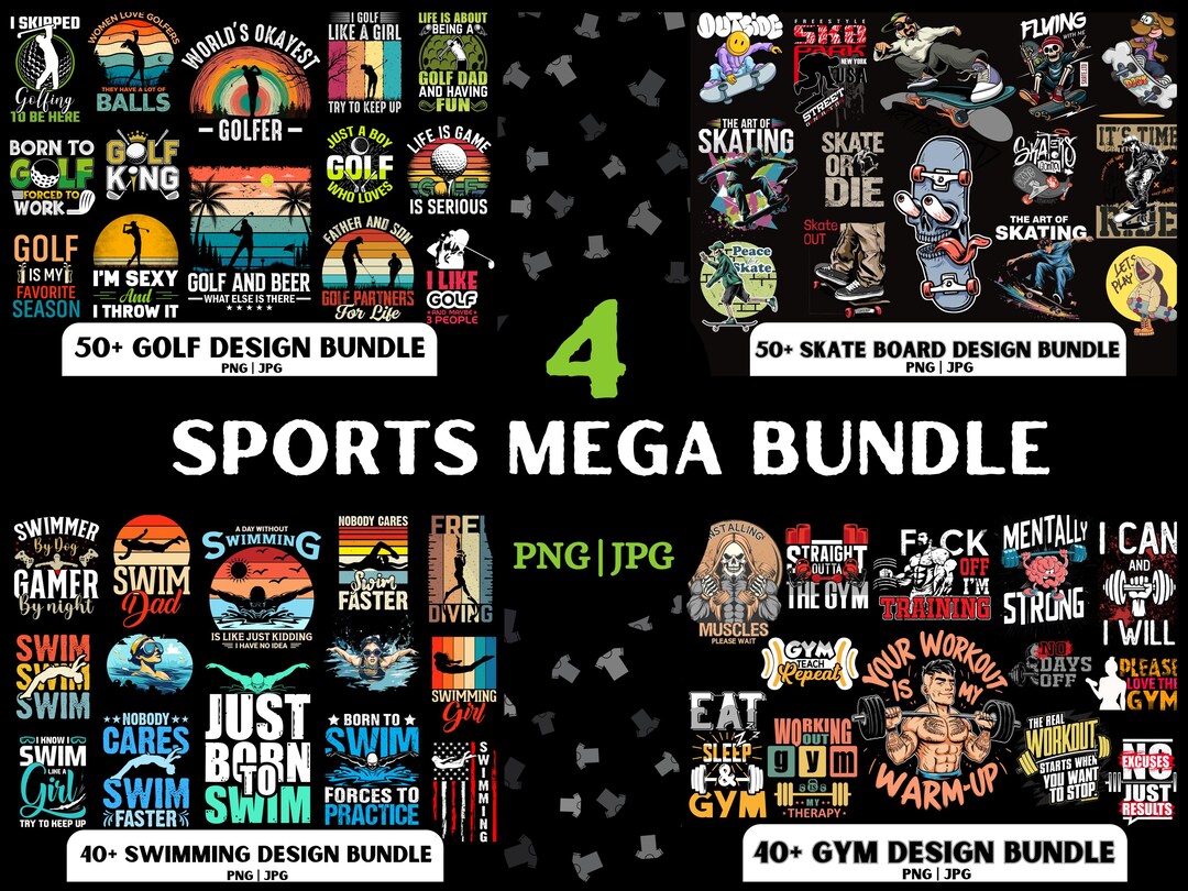 Sports Mega Bundle, Golf Shirt Design, Skateboard Bundle, Gym Design ...