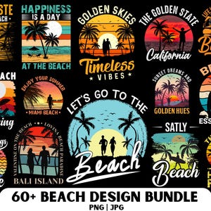 Beach Design PNG Bundle: Summer Vibes, Sunset Designs (Digital Download)