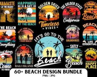 Paquete PNG de diseño playero: Vibras de verano y diseños de atardecer (descarga digital)