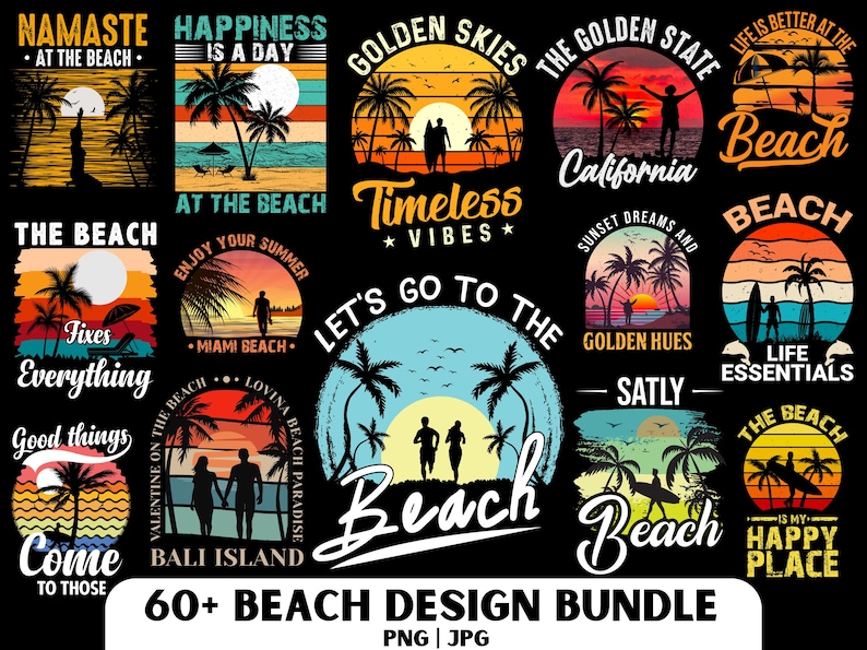 Beach Design PNG Bundle: Summer Vibes, Sunset Designs (Digital Download) image 1