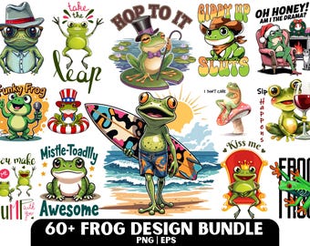 Pacote PNG de sapo engraçado: design de camiseta, adesivos (download digital)