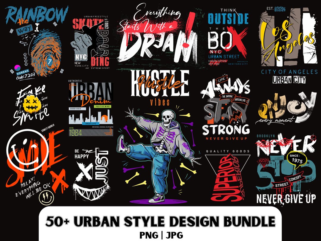 Urban T-shirt Design Bundle: Streetwear PNG Graphics (digital Download ...