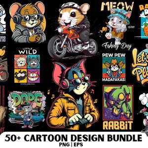Cartoon Design PNG, Funny Cartoon PNG, Kids Cartoon Design, Classic Cartoon Design, Cartoon Bundle, Retro Cartoon PNG, Cartoon Shirt Design