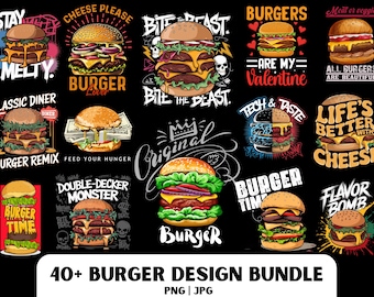 Pacchetto di design PNG per hamburger: grafica cheeseburger (download digitale)