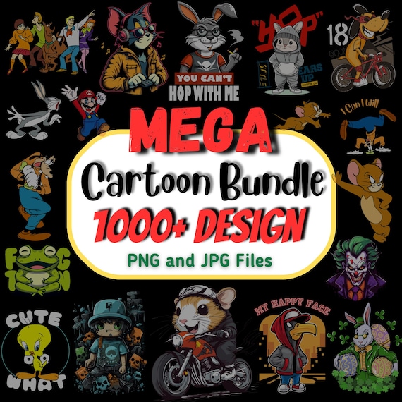 Mega Cartoon PNG Bundle: 1000+ Designs for T-shirts & Cartoon Stickers (Digital Download)