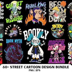 Streetwear Cartoon Design, Street Style Design, Urban PNG Design, Streetwear Bundle, Cartoon Shirt Design PNG, Japanese Streetwear PNG.