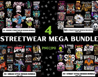 200 Streetwear PNG Designs: Urbane T-Shirt Grafiken (Digitaler Download)