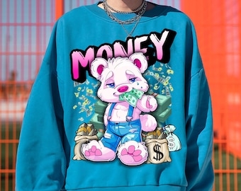 Money Teddy Bear Shirt Design: Urban Style PNG and JPG File (Digital Download)