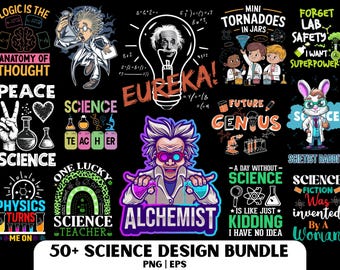 Pacchetto PNG scientifico: divertenti design per magliette scientifiche (download digitale)
