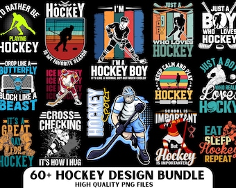 Paquete PNG de diseños de hockey: más de 60 diseños de camisetas (descarga digital)