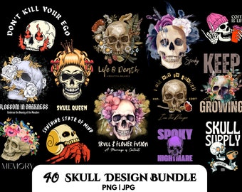 Skull T-Shirt Design Bundle: 40 PNG & JPG Streetwear Designs (Digital Download)