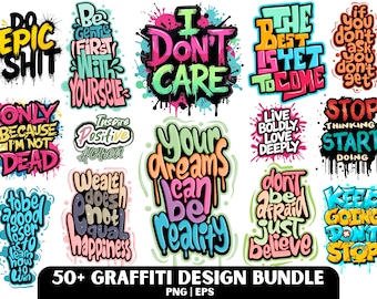 Graffiti Design Bundle: Streetwear Typography Design PNG and EPS Editable File (Digital Download)